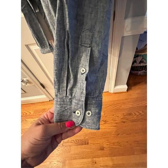 ONS Mens Blue Chambray Linen Blend Half Button Down Shirt XL EUC - Picture 5 of 8